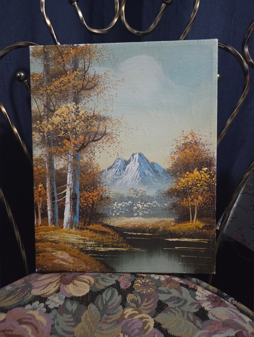 Vintage Original Acrylic Autumn Mountain Landscape Painting,